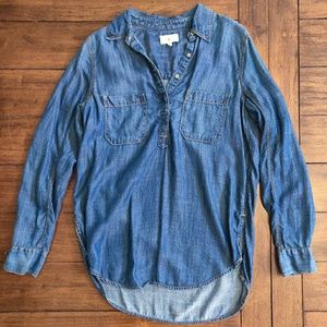 Lou & Grey Denim Tunic Tencel Hi Lo Button XS